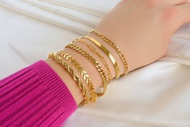 Bold Chain Bracelet, Tarnish-free Gold Bracelet, 18k Gold Herringbone Br... - $14.46