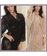 Chiffon Nude or Blace Lace Bathrobe Nightgown Lounger with Tie Sash Belt - £32.10 GBP