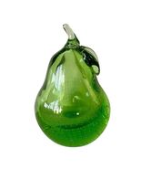 Vintage Art Glass Green Pear Paperweight Bullicante Controlled Bubble La... - $48.31 CAD