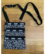 LeSportsac 9” Vertical Crossbody Bag 3 Zip Black Animal Print Leopard Ex... - £27.20 GBP