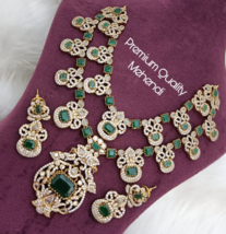 Indian Bollywood Style Gold Plated Choker Necklace CZ Green Fashion Jewelry Set - £75.93 GBP