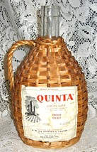 Quinta Lisbon, Portugal Wine Bottle w/ Wicker/Handle-1967 - £9.38 GBP