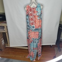 Sabrina Blue NWT Maxi Dress 2 Slit Front 1 Button Back Teal/red/orange S... - £23.79 GBP