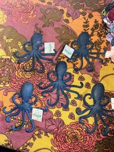 Lot of 5 Cast Iron Blue Octopus Wall Coat Hook Bathroom Towel Door Hangers 7&quot; - £36.37 GBP