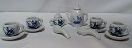 Miniature Porcelain Tea Set - Dollhouse Size - Blue Country Goose Motif - £4.69 GBP