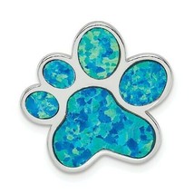 NEW REAL SOLID Sterling Silver Rhodium-Plated Created Opal Inlay Paw Print - £63.19 GBP