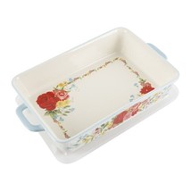 Pioneer Woman ~ Sweet Rose ~ 8.7 x 12.8 x 2.56 ~ Stoneware Baker w/Cover - £36.93 GBP