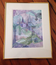 Vtg Original Fantasy Purple Pastel Colors Castle Fairytale Watercolor Pa... - £63.75 GBP