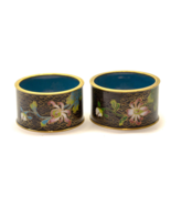 Set of 2 Chinese Napkin Rings Cloisonne Enamel On Brass Floral Black 2&quot; ... - $19.77