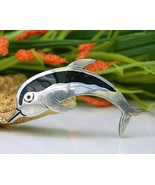 Vintage Dolphin Pin Brooch Taxco Mexico 925 Sterling Silver Enamel - £22.31 GBP