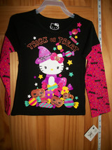 Hello Kitty Baby Clothes 3T Halloween Toddler Shirt Black Cat Trick Treat Blouse - £7.58 GBP