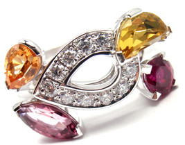 Authentic CARTIER Sorbet 18k White Gold Diamond Tourmaline Sapphire Ring Size 50 - £4,043.23 GBP