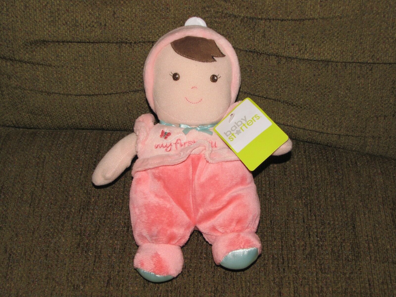 BABY STARTERS MY FIRST BABY DOLL BROWN HAIR EYES BUTTERFLY PINK RATTLE NEW NWT - £24.90 GBP