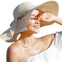 Womens Big Bowknot Straw Hat Floppy Foldable Roll Up Beach Cap Sun Hat Upf 50+ ( - £34.00 GBP