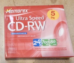 Memorex Ultra Speed CD-RW Rewritable 700 MB Reinscriptable 5pk In Cases ... - £3.53 GBP