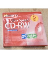 Memorex Ultra Speed CD-RW Rewritable 700 MB Reinscriptable 5pk In Cases ... - £3.55 GBP