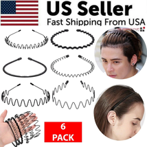6Pcs Metal Hair Headband Wave Style Hoop Band Comb Sports Hairband Men W... - $9.13