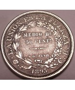 Large Silver Bolivia 1893-CB 50 Centavos~.900 Silver~Free Shipping - £30.70 GBP