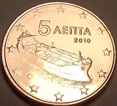 Gem Unc Greece 2010 5 Euro Cents~Minted In Athens~Ocean Freighter~Free S... - £2.95 GBP