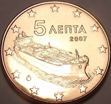Gem Unc Greece 2007 5 Euro Cents~Minted In Athens~Ocean Freighter~Free Shipping - $3.90