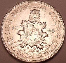 Gem Unc Silver Bermuda 1964 Crown~Lion Holding Shield~Free Shipping - £25.73 GBP