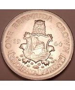 Gem Unc Silver Bermuda 1964 Crown~Lion Holding Shield~Free Shipping - £25.87 GBP