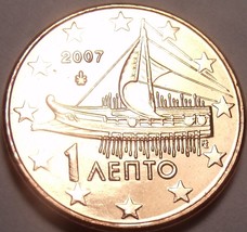Gem Unc Greece 2007 1 Euro Cent~Ancient Athenian trireme~Free Shipping - £1.86 GBP