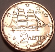 Gem Unc Greece 2010 2 Euro Cents~Corvette sailing ship~Excellent~Free Shipping - $2.54