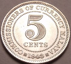Gem Bu Rare Silver Malaya 1943 5 Cents~King George VI~Free Shipping - £21.16 GBP