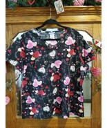 SB SCRUB TOP Valentines, Hearts, Love, Size XL  Pockets Cotton Black Red... - $21.00 CAD