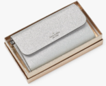 Kate Spade Glimmer Boxed Medium Flap Wristlet Silver Wallet KE447 NWT $1... - $69.29