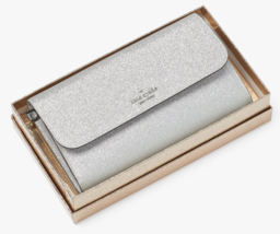 Kate Spade Glimmer Boxed Medium Flap Wristlet Silver Wallet KE447 NWT $199 FS - £55.37 GBP