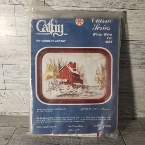 Cathy Needlecraft Inc Embroidery Kit “Winter Water Fall” #4058 Vintage w/Frame - $11.71