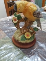 Josef Originals Goldfinch Georgian Porcelain Bird Figurine Wood Base Flo... - $26.99