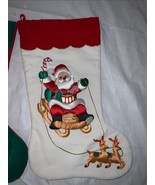 4 Vtg Christmas Stockings Satin 3D Santa  Bell Lot - $748.63 MXN