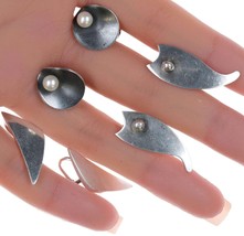 Henry Steig (1906-1973) Modernist sterling freeform Screw back earrings (3) pair - $391.05