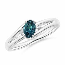 ANGARA 6x4mm Natural Teal Montana Sapphire &amp; Diamond Split Shank Ring in Silver - £292.76 GBP+