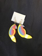 HAND CARVED WOODEN PARROT yellow Earrings  MADE IN THE PHILIPPINES - £10.01 GBP