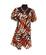 Cache Animal Print Romper 1 Piece Linen Top Pant New Self Belt Button $1... - $75.49 CAD