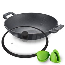 cast iron skillet pan with lid Kadai/Kadhai Gas &amp; Induction 26cms Deep F... - £80.12 GBP