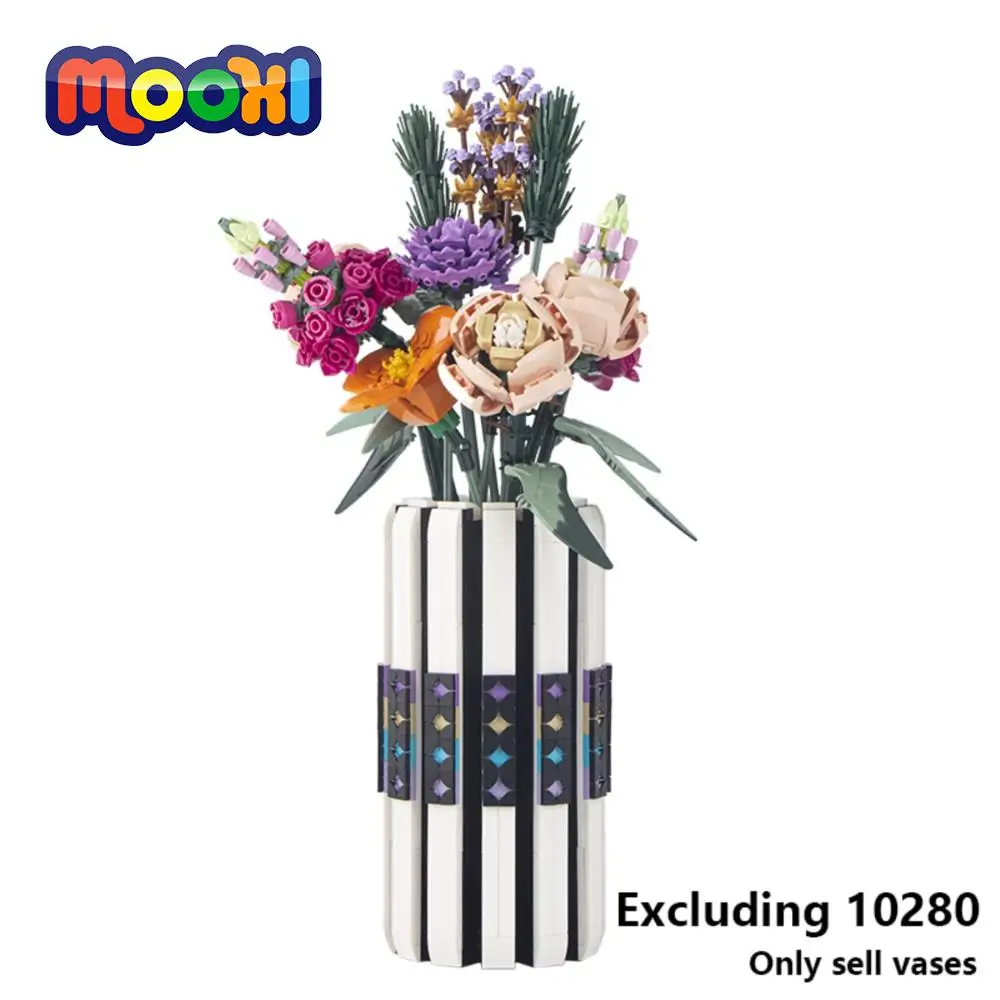 MOOXI Creative 819Pcs MOC Brick Flower Bouquet Vase Compatible 10280 10313 40646 - £85.61 GBP