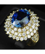Sapphire Kashmir Blue Oval 7.5Ct. 925 Sterling Silver Gold Ring Size 7.7... - £69.31 GBP