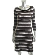 Calvin Klein Sweater Dress Large NWT Black, Brown and White Chevron MSRP... - $59.99