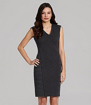 Calvin Klein Dress Size 12 Black/Charcoal Stripe  Sheath Sleeveless Nwt - £55.93 GBP