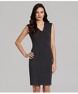 CALVIN KLEIN DRESS SIZE 12 BLACK/CHARCOAL STRIPE  SHEATH SLEEVELESS NWT - £55.05 GBP