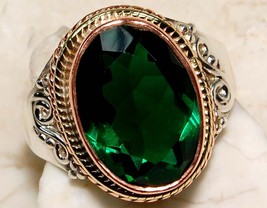 6CT Emerald Quartz 100% Pure 925 Solid Sterling Silver Victorian Style Ring Sz 9 - £51.95 GBP