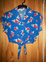 Fashion Gift Adam Levine Women Clothes Small Maroon 5 Blouse Blue Flower Shirt - £12.01 GBP