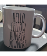 Ceramic Coffee Mug &quot;Hello Fellow Hunker Downers&quot; White Hot Tea Leslie JO... - $280.22 MXN