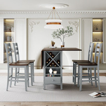 Farmhouse Wood Counter Height 5-Piece Dining Table Set with Drop Leaf CherryGray - £416.83 GBP
