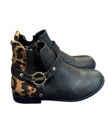 Tahari Girls Black &amp; Leopard Print Ankle Boots With Gold Buckle Accent 1Y - $26.31 CAD